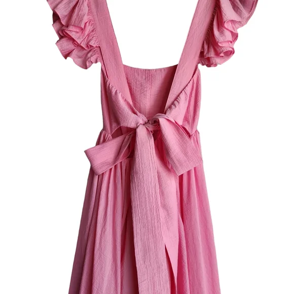 MABLE Ruffle Sleeve Cross-Back Tie-back Maxi Dress - Bubble Gum Pink - Picture 7 of 10